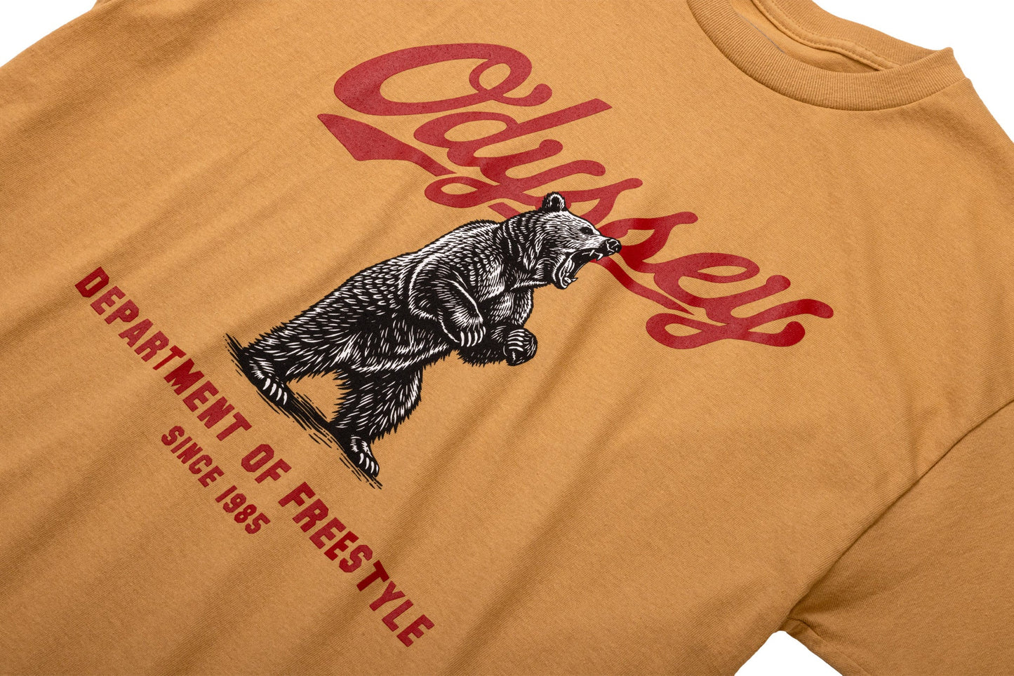 Odyssey Bear With Me Tee Old Gold w/ Black + Red + White Ink