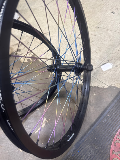 Fit bike 22 oem wheelset black w/ rainbow ti spokes