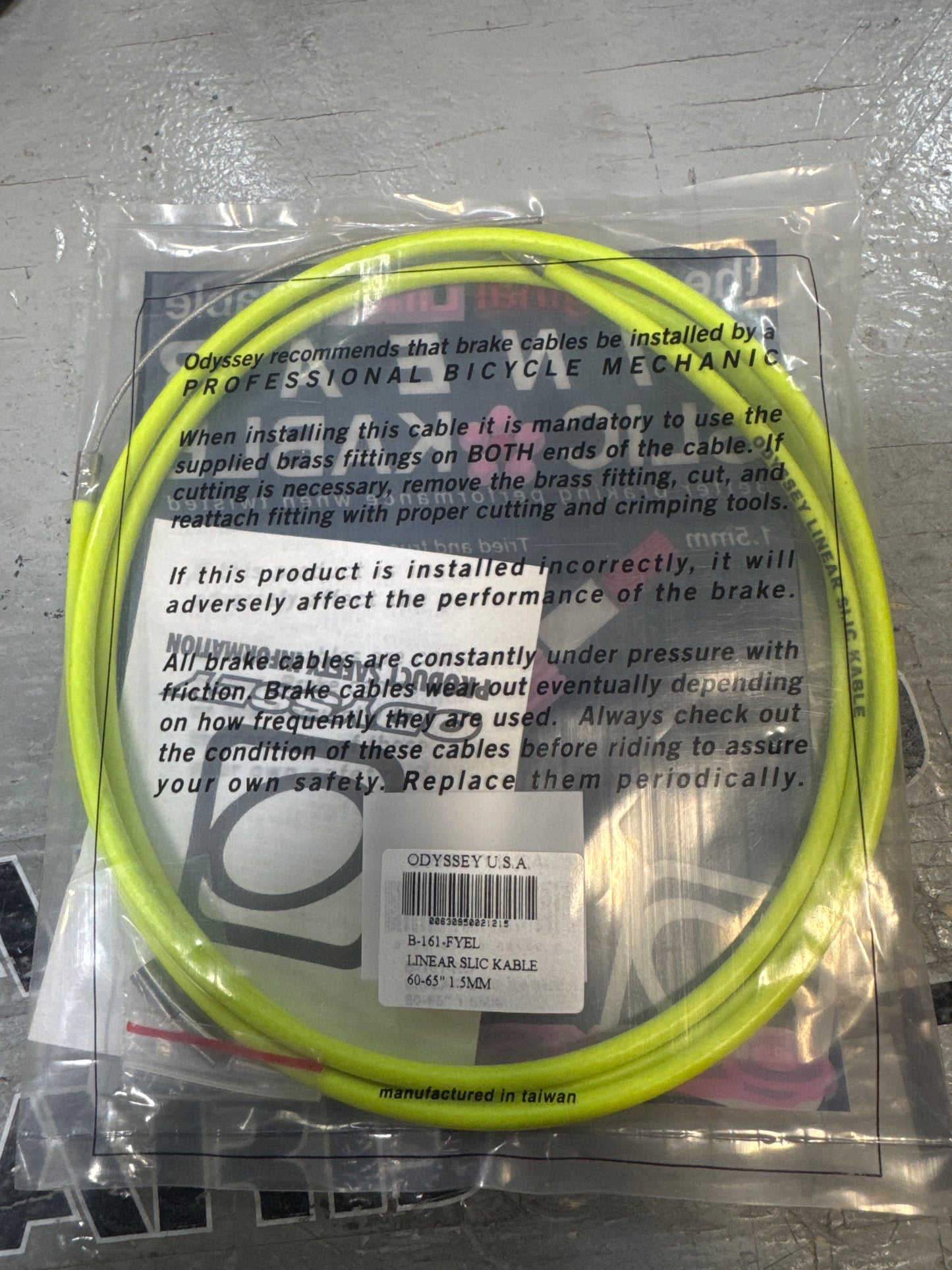 odyssey neon yellow linear brake cable NOS