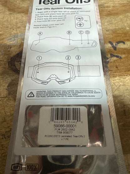 100% Racecraft 2 / Accuri 2 / Strata 2 Tear-Offs 2x7 laminated pack