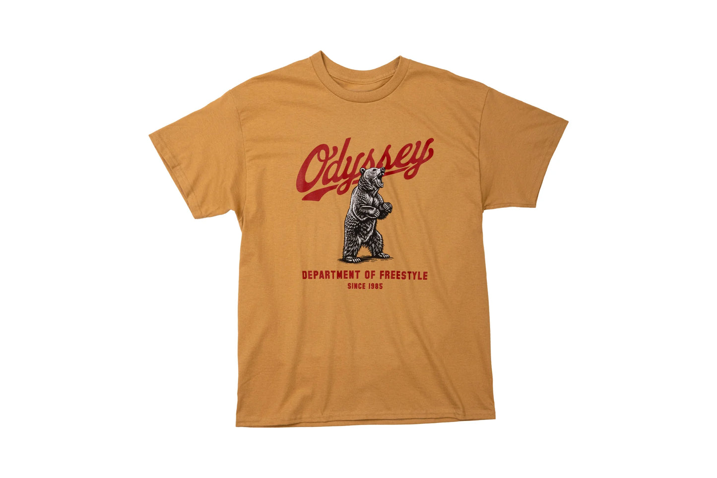 Odyssey Bear With Me Tee Old Gold w/ Black + Red + White Ink