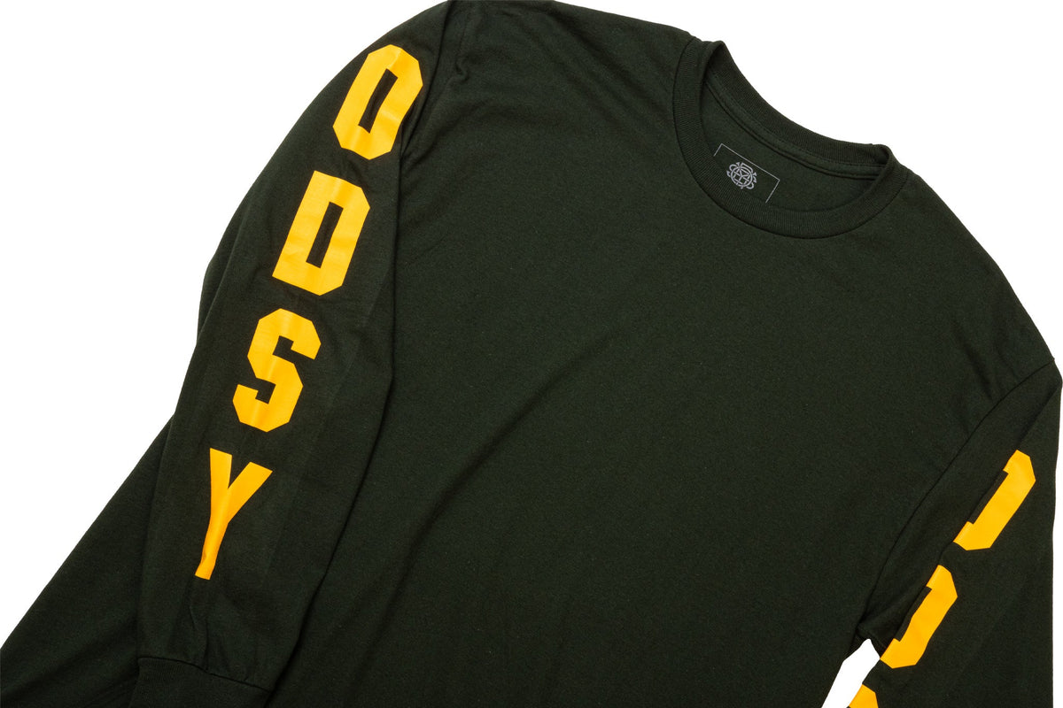 Odyssey Gym Long Sleeve Forest Green with Goldenrod Ink